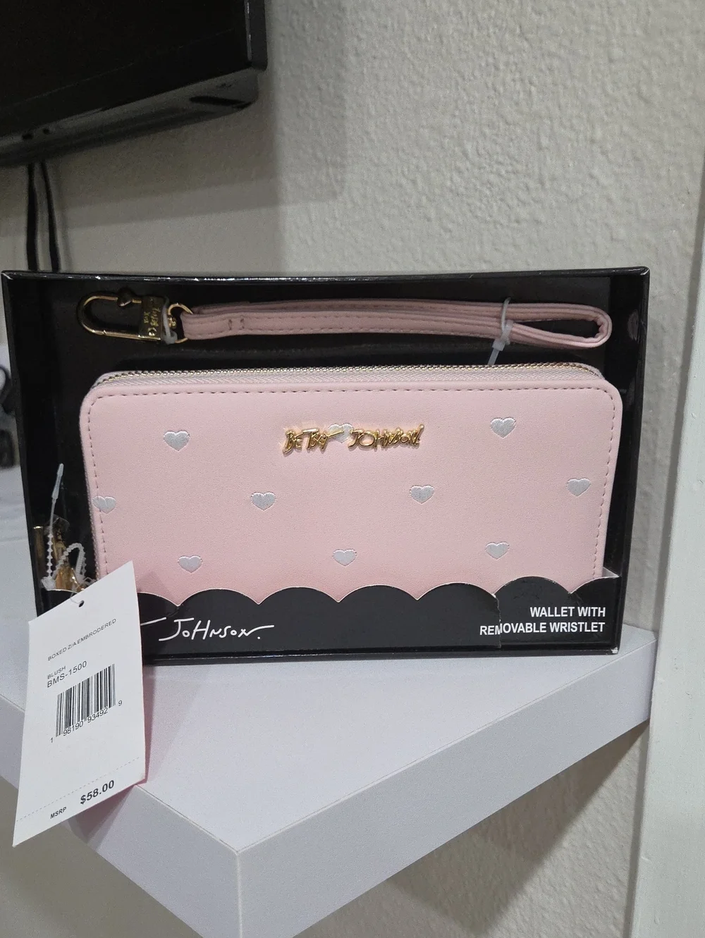 Betsey Johnson Pink Heart Zip-Around Wallet with Removable Wristlet